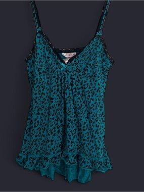 VINTAGE LA SENZA Teal Leopard Print Cami Top
